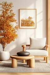 Poster - White wall with framed photo hanging in a modern indoor setting for interior design inspiration