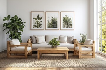 Poster - Modern living room interior with couch coffee table and decorative elements in natural light