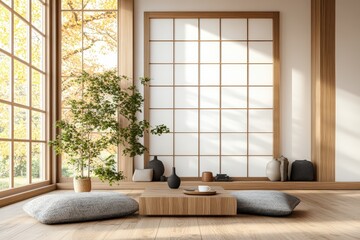 Poster - Bright room with large window indoor plant and natural light illuminating the space