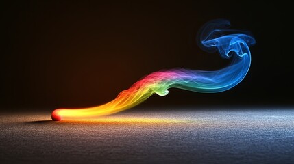 Poster - Colorful smoke curling gracefully from a glowing sphere on a dark surface in an artistic composition
