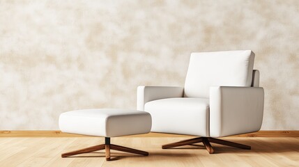 Poster - white chair positioned on a wooden floor with natural light illuminating the space around it