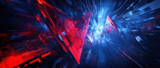 Poster - Abstract futuristic background with glowing red and blue triangles, dynamic light trails, and a sense of speed and motion Perfect for technology, gaming, or scifi projects