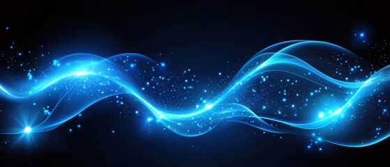 Abstract blue wave with sparkling particles on a dark background Flowing light trails, energy, futuristic, and dynamic motion Perfect for technology, innovation, and digital art projects