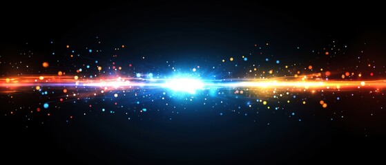 Poster - Abstract colorful colliding particles and light trails on a dark background Concept of energy, power, science, technology, and futuristic design