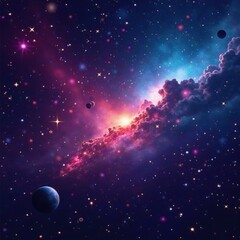 deep space stars galaxy night sky background with colorful nebulae and planets, nebulas, dark sky