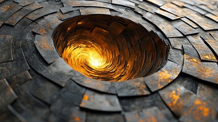 Poster - Intricate circular structure with radiant light at the center creating a mesmerizing optical illusion in a dark space