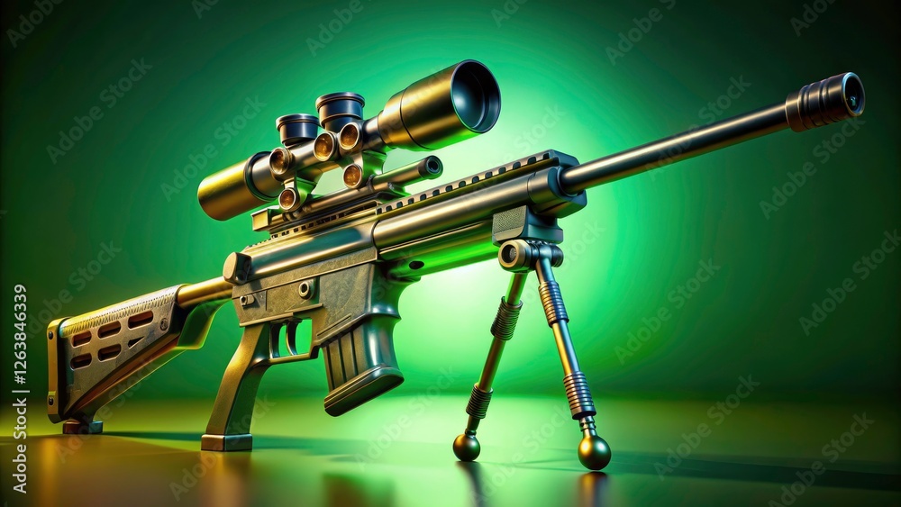 A military sniper rifle, crisply rendered in high-resolution 3D, set ...
