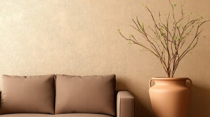 Poster - Living room interior with couch table and decorative vase in modern home setting