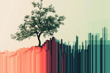 Wall Mural - A tree growing on colorful abstract landscape, symbolizing growth and investment