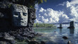 © Thiago - Italian researchers are delving into micronesian waters in search of clues about the mysterious builders of the sunken megalithic complex of nan madol. Lava-Covered Megaliths. Illustration