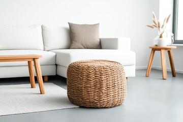 Poster - Modern living room interior with a white couch and decorative elements in a bright spacious environment