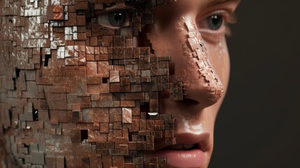 Aufkleber - A human face rendered with fragmented and layered digital textures, representing the intersection of humanity and technology. AI generated.