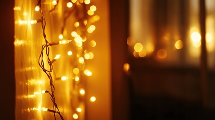 Wall Mural - Twinkling lights create a warm atmosphere in a cozy indoor setting during evening hours. Generative AI