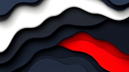 Poster - Abstract Red, White, and Dark Blue Waves: A Modern Digital Art Piece