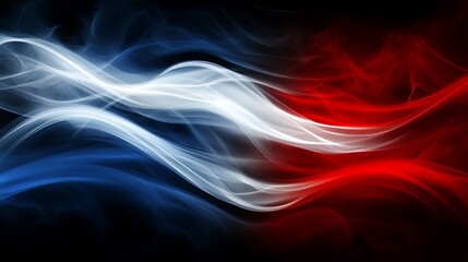 Poster - Abstract Red, White, and Blue Smoke Waves: A Dynamic Visual Composition