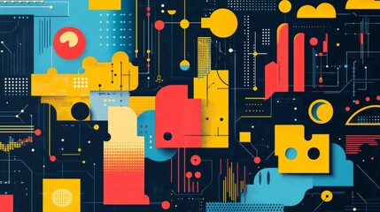 Poster - Abstract geometric art with vibrant colors and circuit-like patterns.
