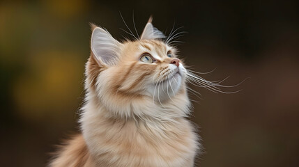 Wall Mural - Majestic Ginger Cat Gazing Upwards with Green Eyes and Soft Fluffy Fur in Natural Lighting