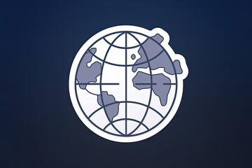 Minimalist Globe Icon on Dark Blue Background, Flat Design Style, Light Blue Continents, White Grid and Outline, Global Communication Concept