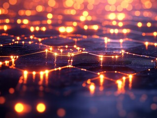 Aufkleber - Abstract background with glowing lights hexagon - ai