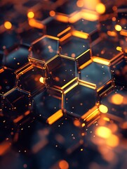 Aufkleber - Abstract background with glowing lights hexagon - ai