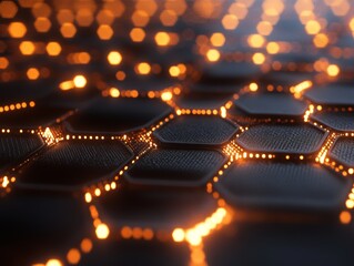 Aufkleber - Abstract background with glowing lights hexagon - ai