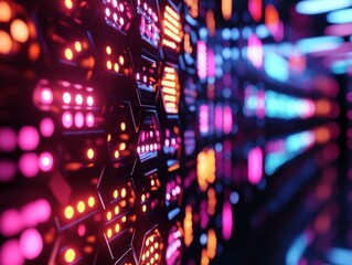 Aufkleber - Abstract background with glowing lights hexagon - ai