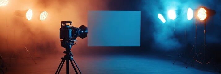 Leinwandbilder - Studio setup with camera and lighting equipment ready for a photoshoot or film production. Generative AI