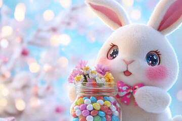 Poster -  bunny with candy jar