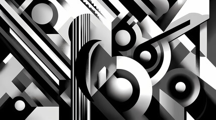 Wall Mural - Abstract grayscale artwork featuring subtly shifting light and shadow across intricately layered geometric shapes. ai generated. Shifting Geometries. Illustration