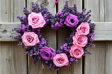 Wall Mural -  lavender rose heart wreath