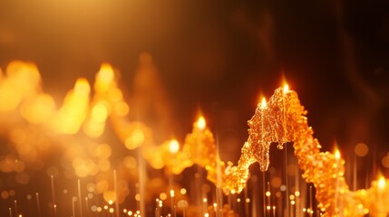 Fototapete - A mesmerizing abstract digital artwork featuring a golden waveform with shimmering light particles, symbolizing data flow and futuristic aesthetics. AI generated.