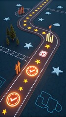 Poster - A road with a line of stars and a red and white sign