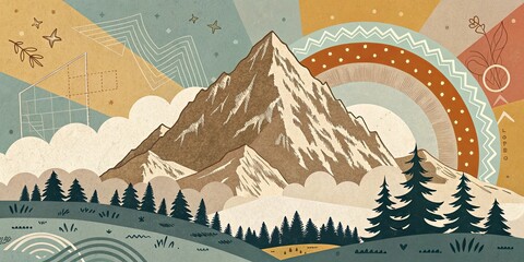 Poster - A mountain with a rainbow in the sky