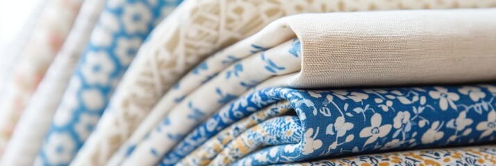Leinwandbilder - Captivating close up of intricately patterned fabrics showcasing floral and geometric designs for creative projects. Generative AI