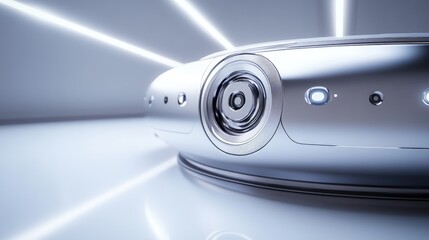 Poster - A 3D digital rendering of a silver tech device, with a sleek and modern look, representing the future of technology.