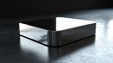 Poster - A 3D rendering of a sleek modern digital silver tech device, showcasing its polished surface and futuristic design.