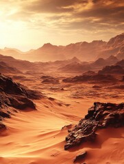 Aufkleber - Sunset over dramatic desert landscape featuring orange sands and rocky formations. Generative AI