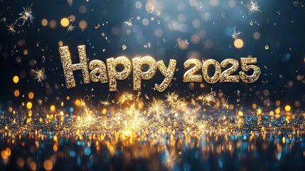 Wall Mural - Glittering 2025 New Year greeting, sparklers, dark background