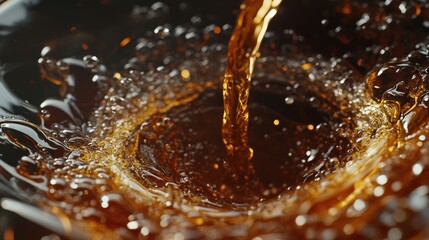 Poster - A captivating close-up of coffee pouring into a cup, with splashes and textures on the surface, highlighting the rich details and motion of the liquid.