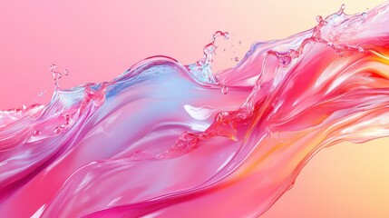 Poster - Pink and yellow background with colorful water splashes in a vibrant abstract design