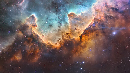 Wall Mural - A stunning view of colorful cosmic nebula in deep space, showcasing vibrant gas clouds. Spectral Astronauts. Illustration
