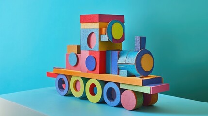Poster - A cheerful and colorful toy made from recycled materials, combining playful design and vibrant colors to highlight the joy of sustainable creativity.