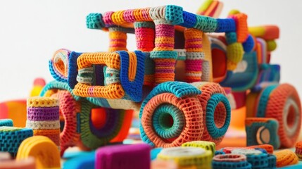 Poster - A cheerful and colorful toy made from recycled materials, combining playful design and vibrant colors to highlight the joy of sustainable creativity.