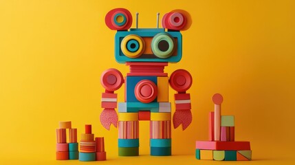 Poster - A cheerful and colorful toy made from recycled materials, combining playful design and vibrant colors to highlight the joy of sustainable creativity.