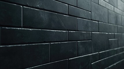Aufkleber - A close-up of a sleek black brick wall with smooth, uniform rectangular tiles, symbolizing modern industrial design with clean, minimalist lines.