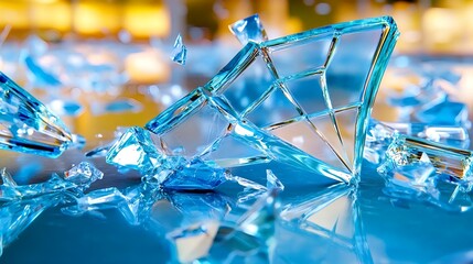 Sticker - Shattered Blue Glass, Abstract Texture - Abstract backgrounds