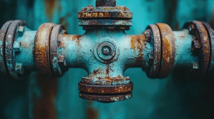 Poster - A close-up shot focusing on a rusty metal pipe fitting, showcasing the effects of corrosion and wear on industrial plumbing materials over time.