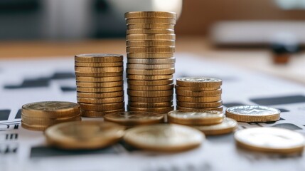 Poster - A close-up shot of stacked coins beside tax blocks, representing strategic tax planning and financial decisions for the year 2025.