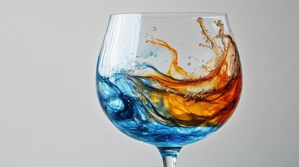Poster - Glass of water with blue dye creating swirling patterns and splashes in the liquid