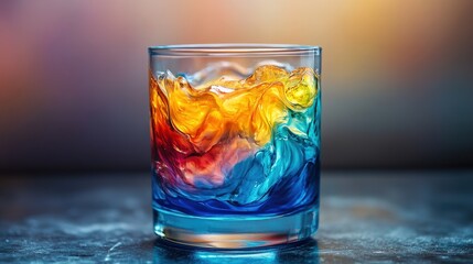 Poster - Glass filled with colorful liquid displaying vibrant dye swirls in clear water
